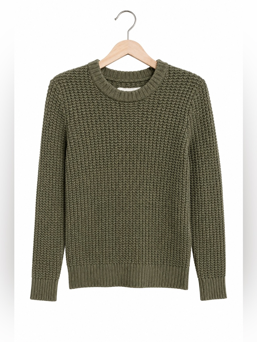 Hollister Womens Olive Green Waffle Knit Crewneck Sweater S Chunky Cotton Cozy